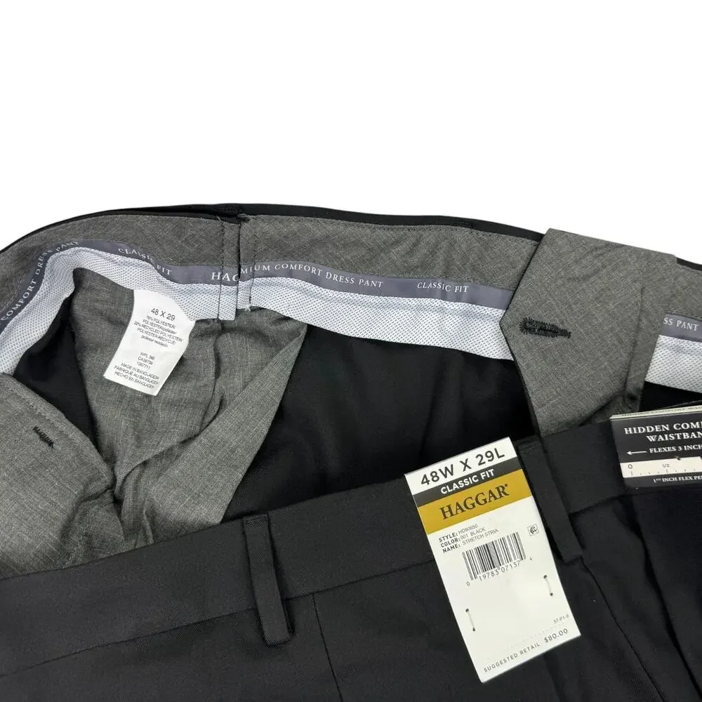 Haggar Mens Big & Tall Premium Comfort Classic Fit Dress Pants Black 48x29